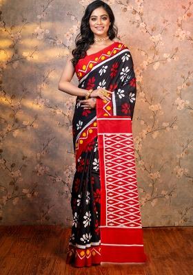 Black Printed Cotton Saree