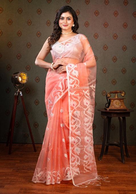 Coral Woven Silk Saree