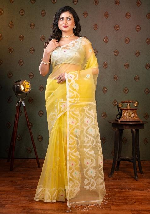 Yellow Woven Silk Saree