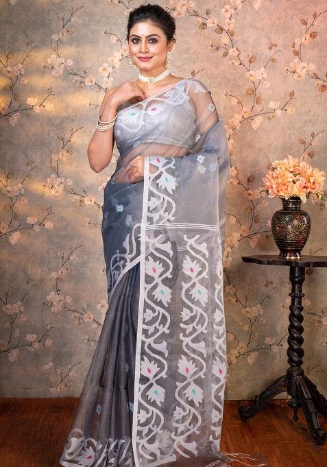 Grey Woven Silk Saree