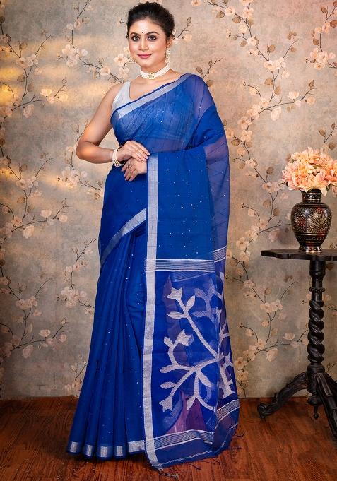 Blue Woven Silk Saree