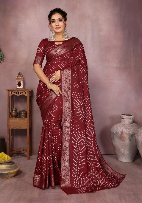 Brown Paithani Bandhej Silk Saree Set
