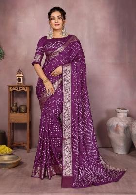 Wine Paithani Bandhej Silk Saree Set