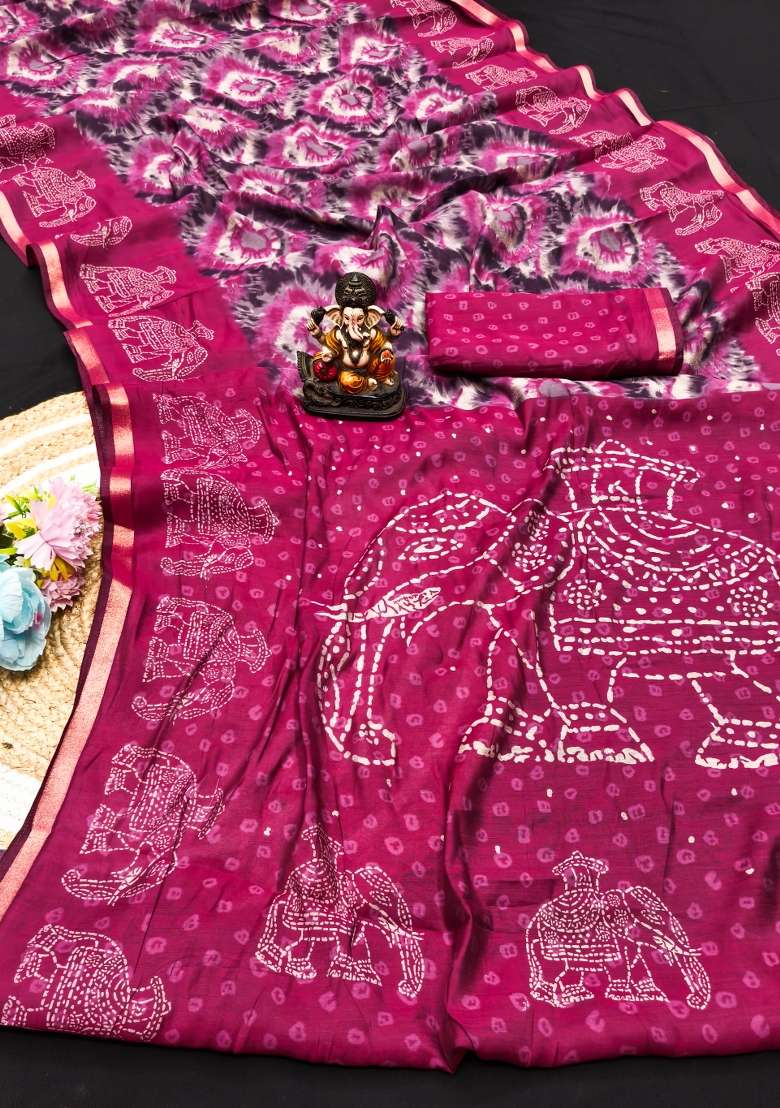 maroon Kalamkari Print Cotton Saree Set - Indya