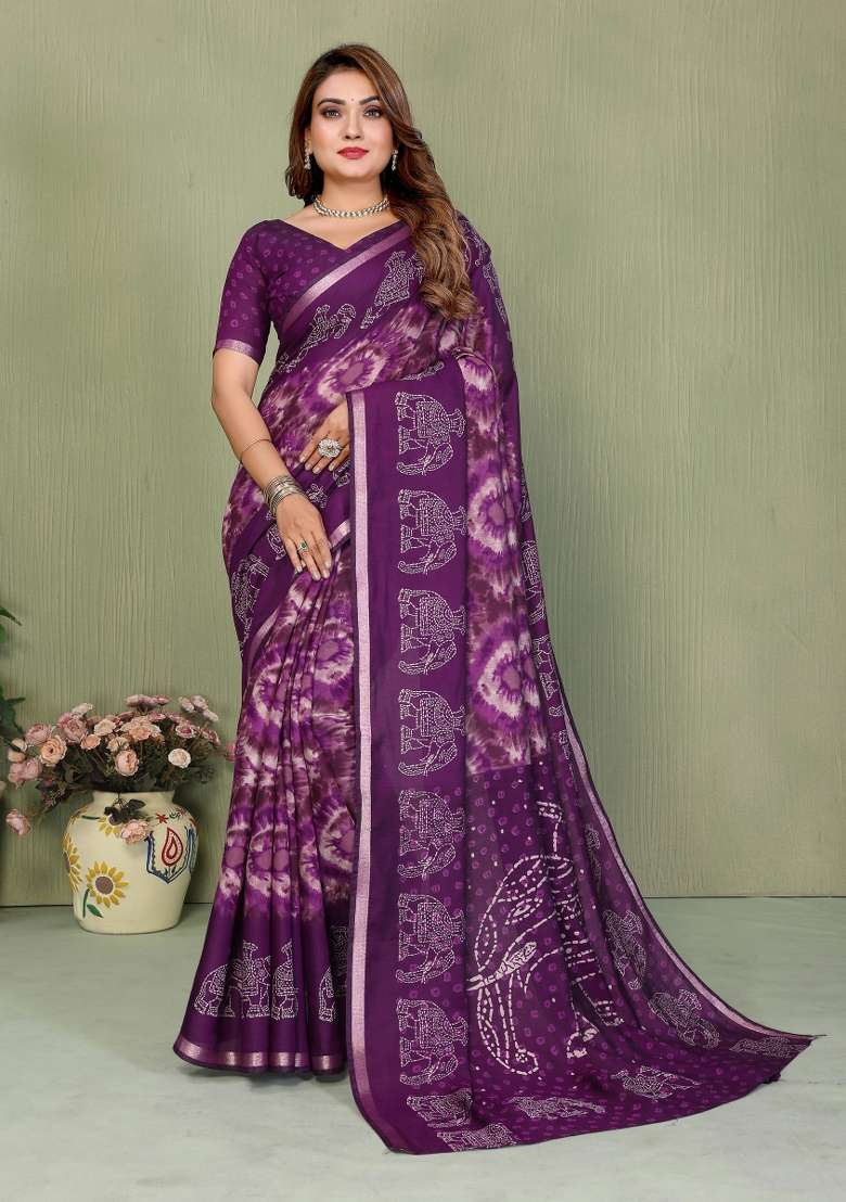 Wine Kalamkari Print Cotton Saree Set - Indya