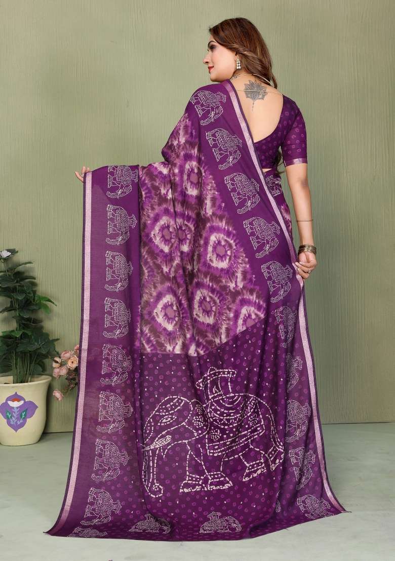 Wine Kalamkari Print Cotton Saree Set - Indya