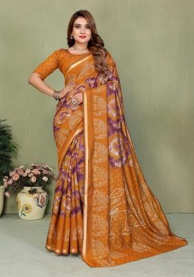 Yellow Kalamkari Print Cotton Saree Set