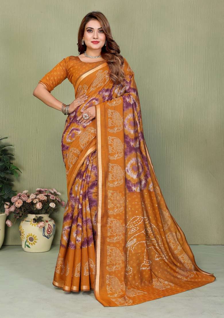 Yellow Kalamkari Print Cotton Saree Set - Indya
