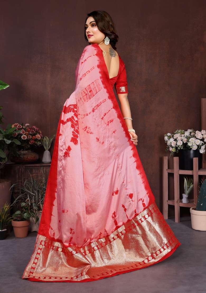 Pink Printed Silk Saree Set - Indya