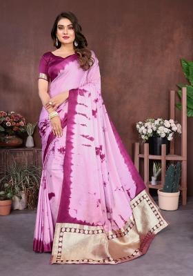 Wine Printed Silk Saree Set