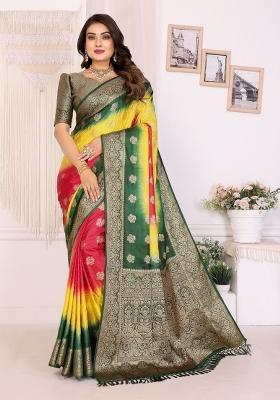 Yellow Zari Weaving Silk Saree Set