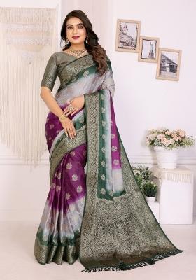 Wine Zari Weaving Silk Saree Set