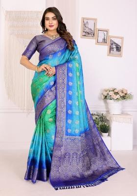Sky Blue Zari Weaving Silk Saree Set