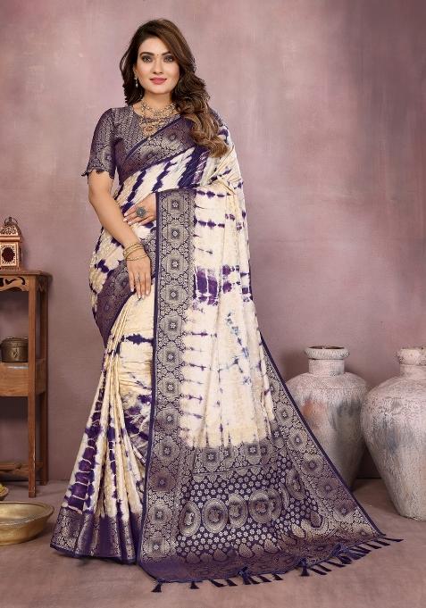Blue Zari Weaving Silk Saree Set