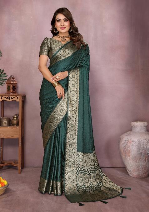 Green Zari Weaving Silk Saree Set