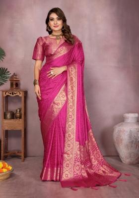 Pink Zari Weaving Silk Saree Set