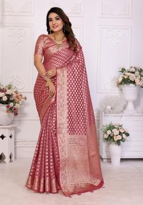 Pink Embroidery Silk Saree Set