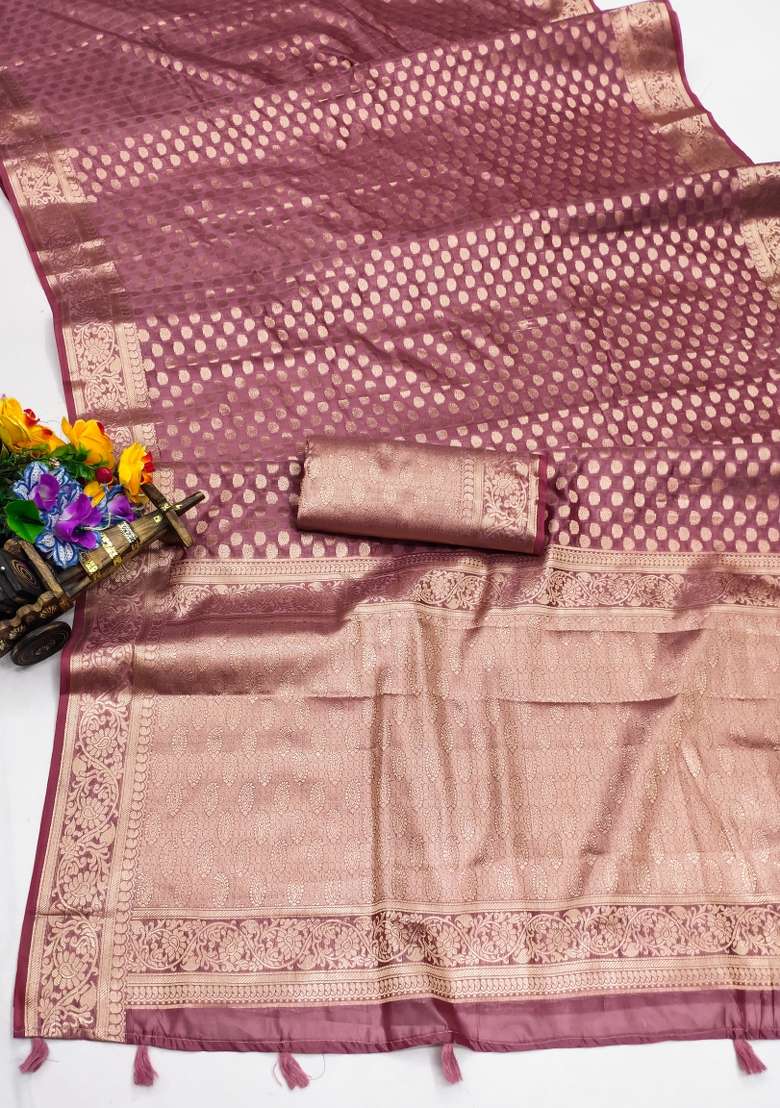 Pink Embroidery Silk Saree Set - Indya