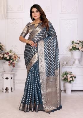 Rama Embroidery Silk Saree Set