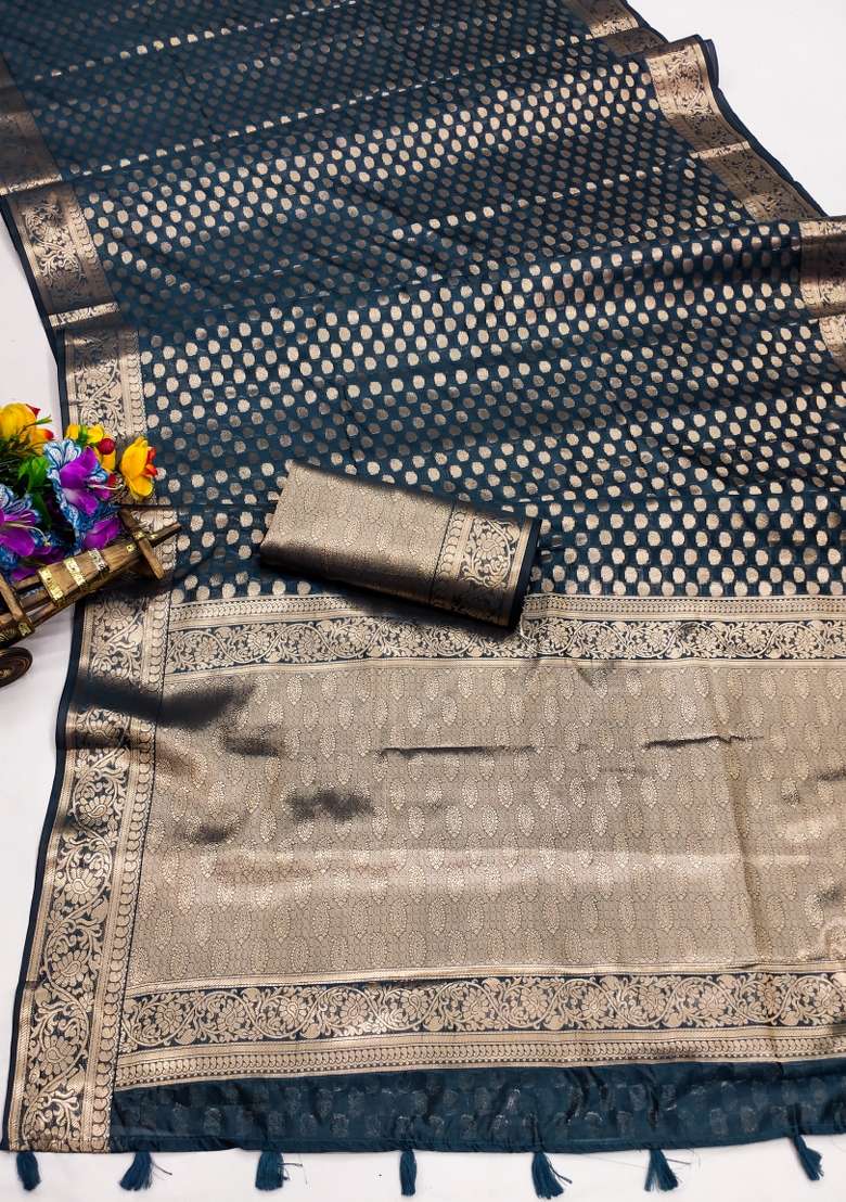 Rama Embroidery Silk Saree Set - Indya