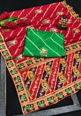 Red Embroidery Silk Saree Set