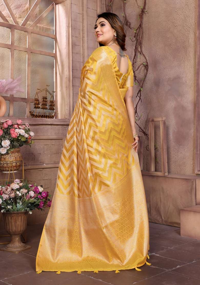 Yellow Embroidery Silk Saree Set - Indya