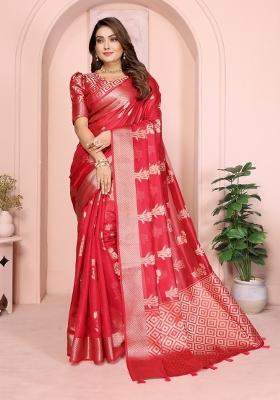 Red Embroidery Silk Saree Set