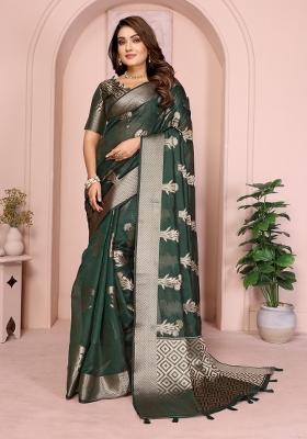 Green Embroidery Silk Saree Set