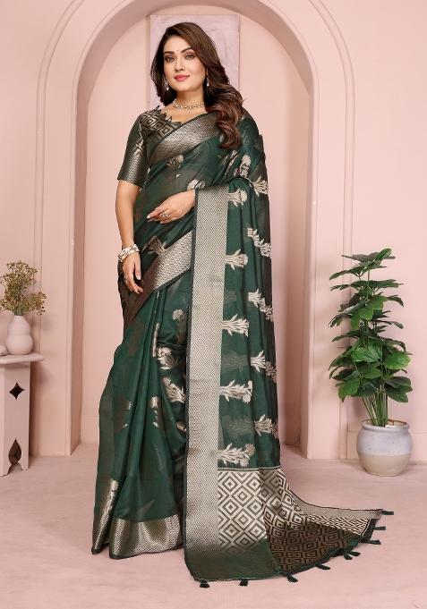 Green Embroidery Silk Saree Set