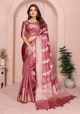 Pink Embroidery Silk Saree Set