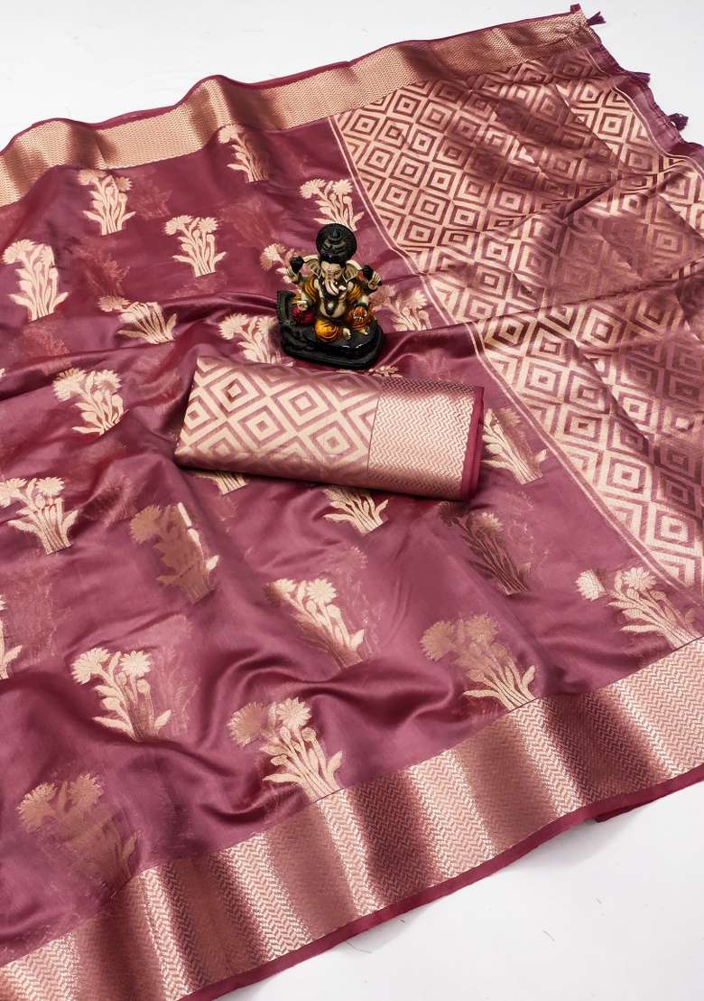 Pink Embroidery Silk Saree Set - Indya