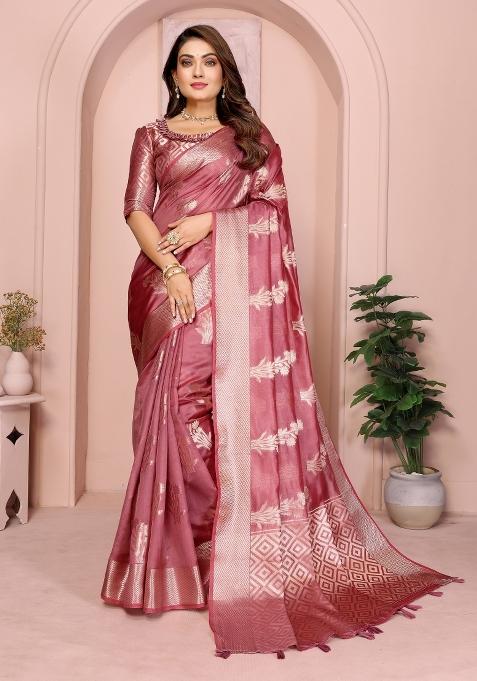Pink Embroidery Silk Saree Set