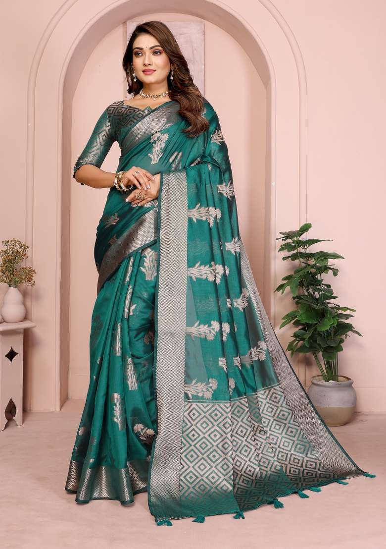 Rama Embroidery Silk Saree Set - Indya
