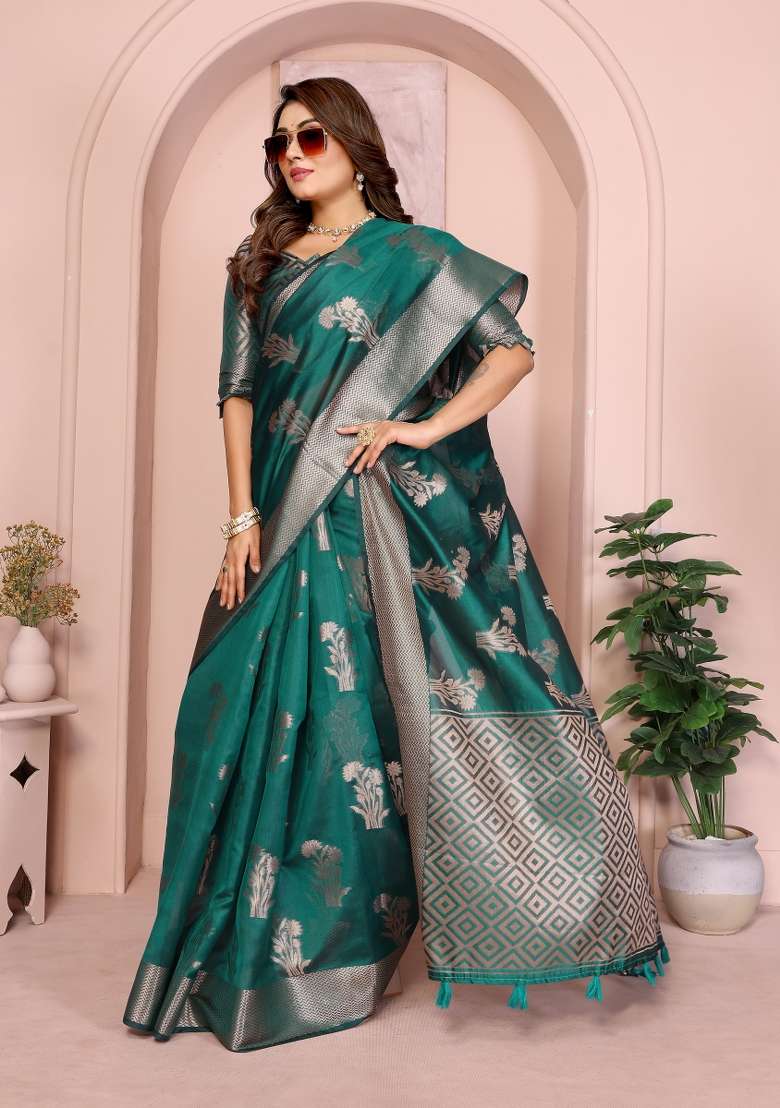 Rama Embroidery Silk Saree Set - Indya