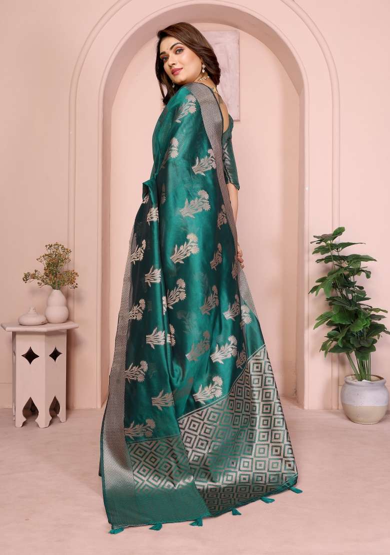 Rama Embroidery Silk Saree Set - Indya