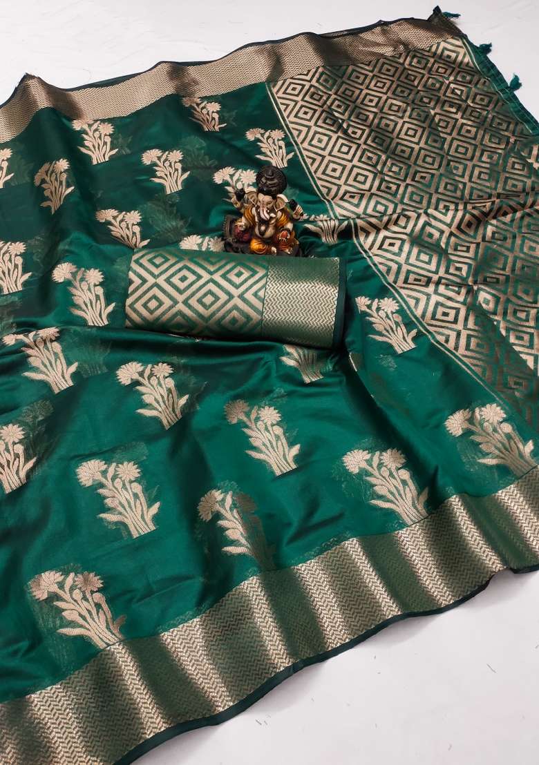 Rama Embroidery Silk Saree Set - Indya