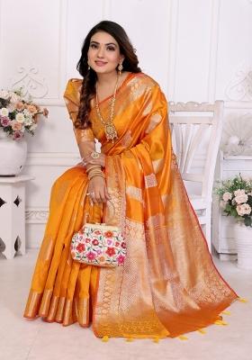 Yellow Embroidery Silk Saree Set