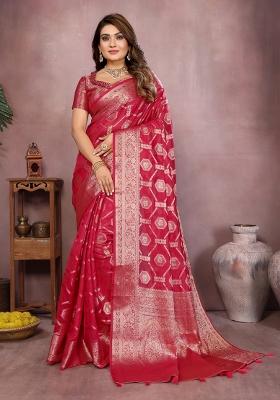Red Embroidery Silk Saree Set