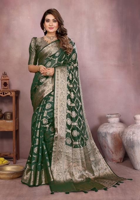 Green Embroidery Silk Saree Set