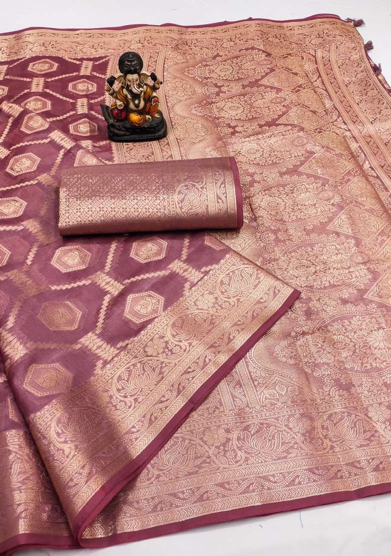 Pink Embroidery Silk Saree Set - Indya
