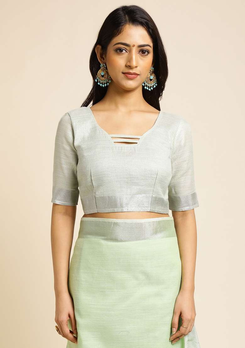 Green Embroidery Cotton Saree Set - Indya