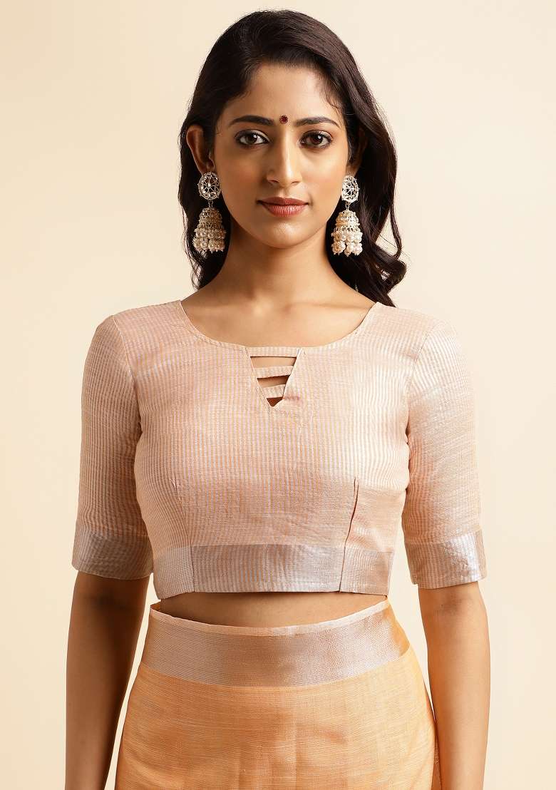Orange Embroidery Cotton Saree Set - Indya