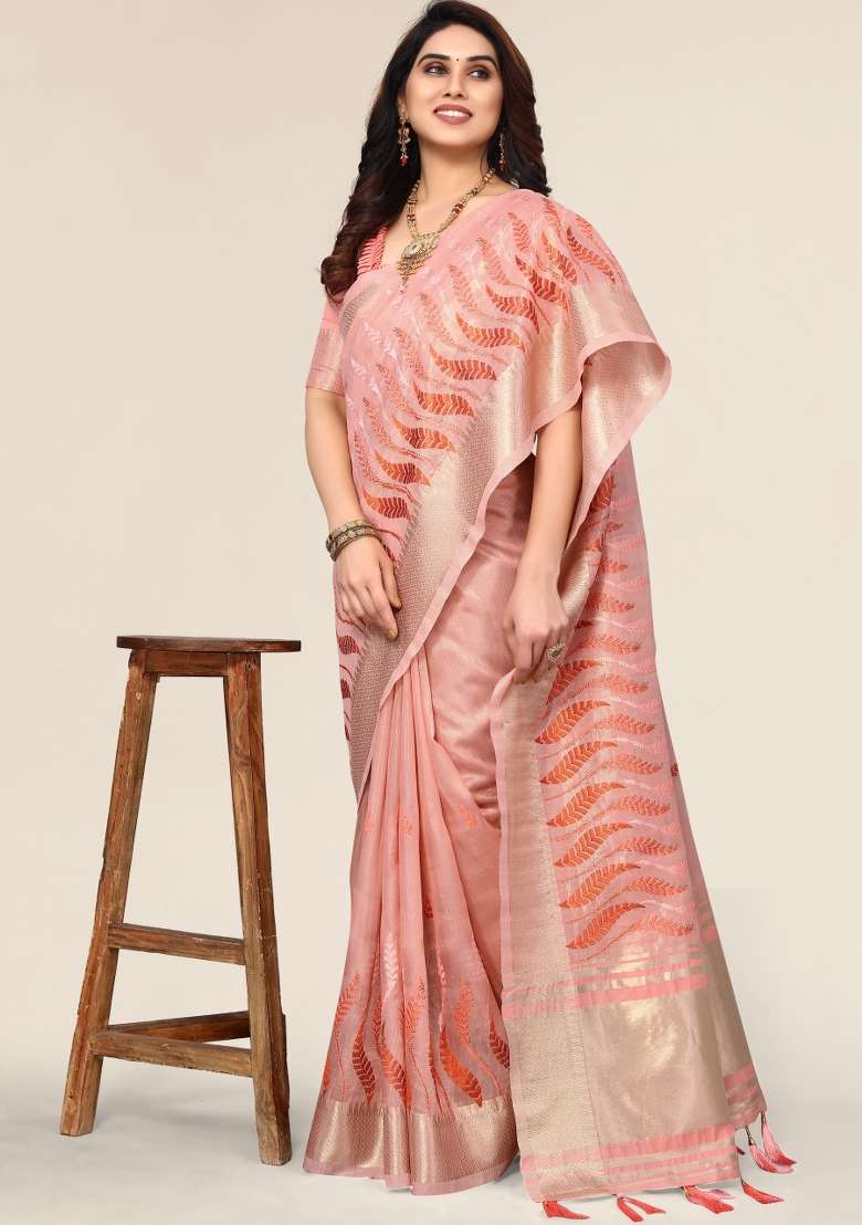 Pink Embroidery Silk Saree Set - Indya