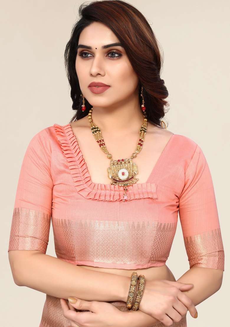 Pink Embroidery Silk Saree Set - Indya