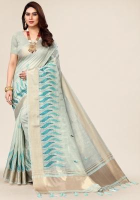 Rama Embroidery Silk Saree Set