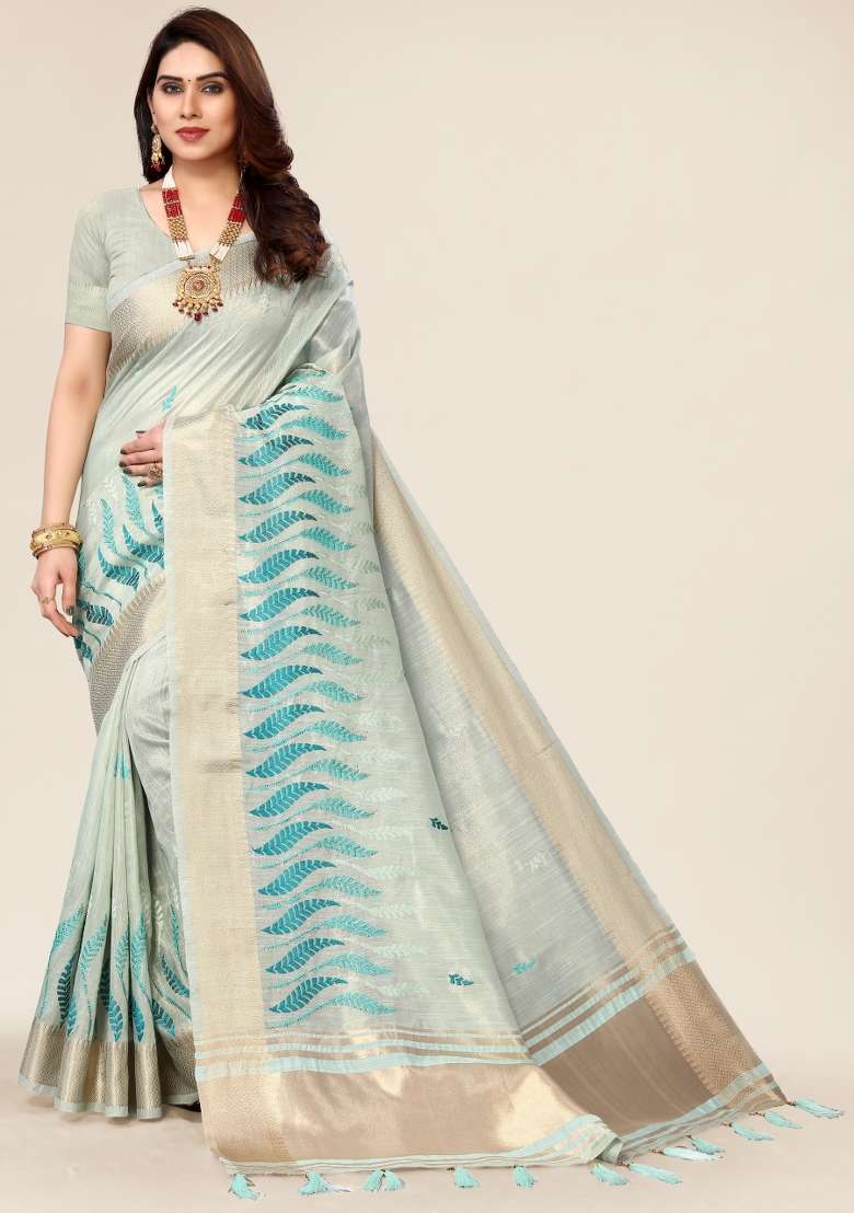 Rama Embroidery Silk Saree Set - Indya