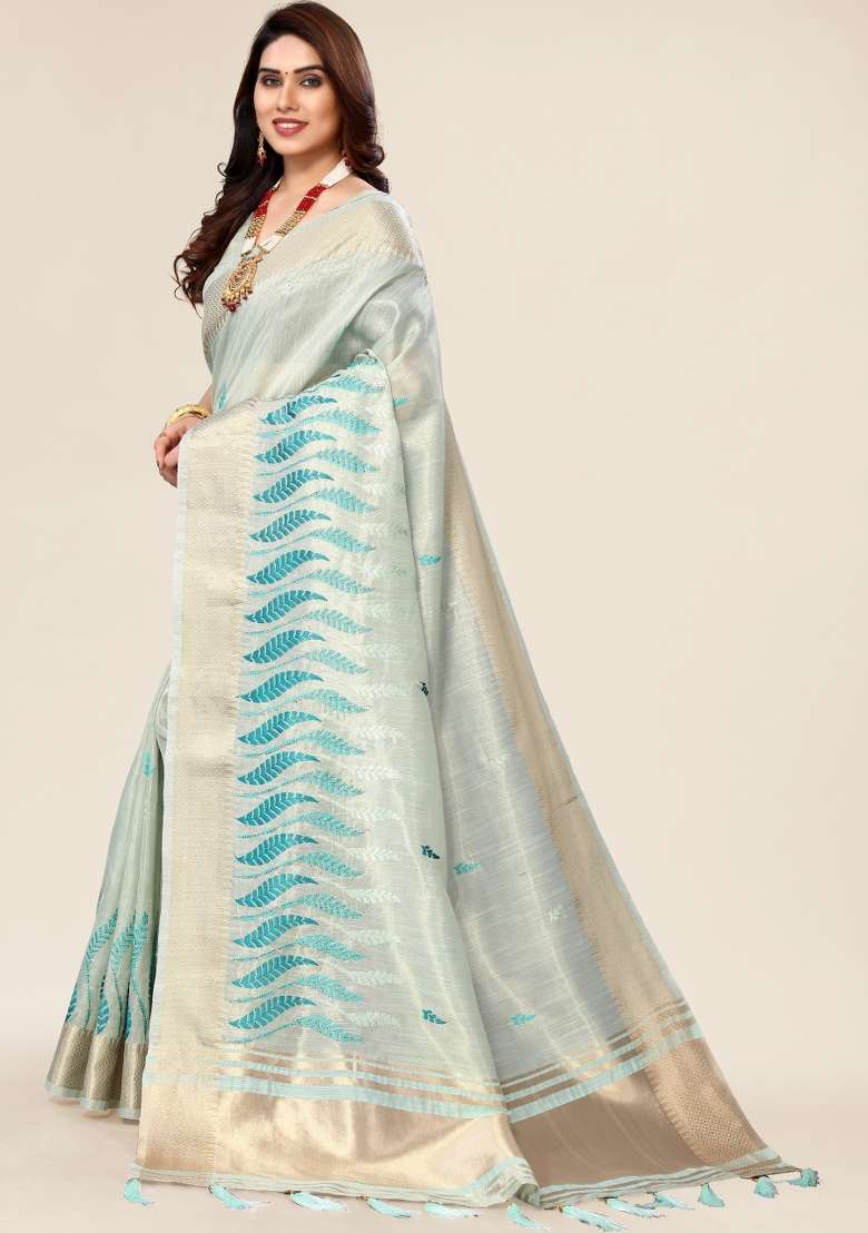 Rama Embroidery Silk Saree Set - Indya