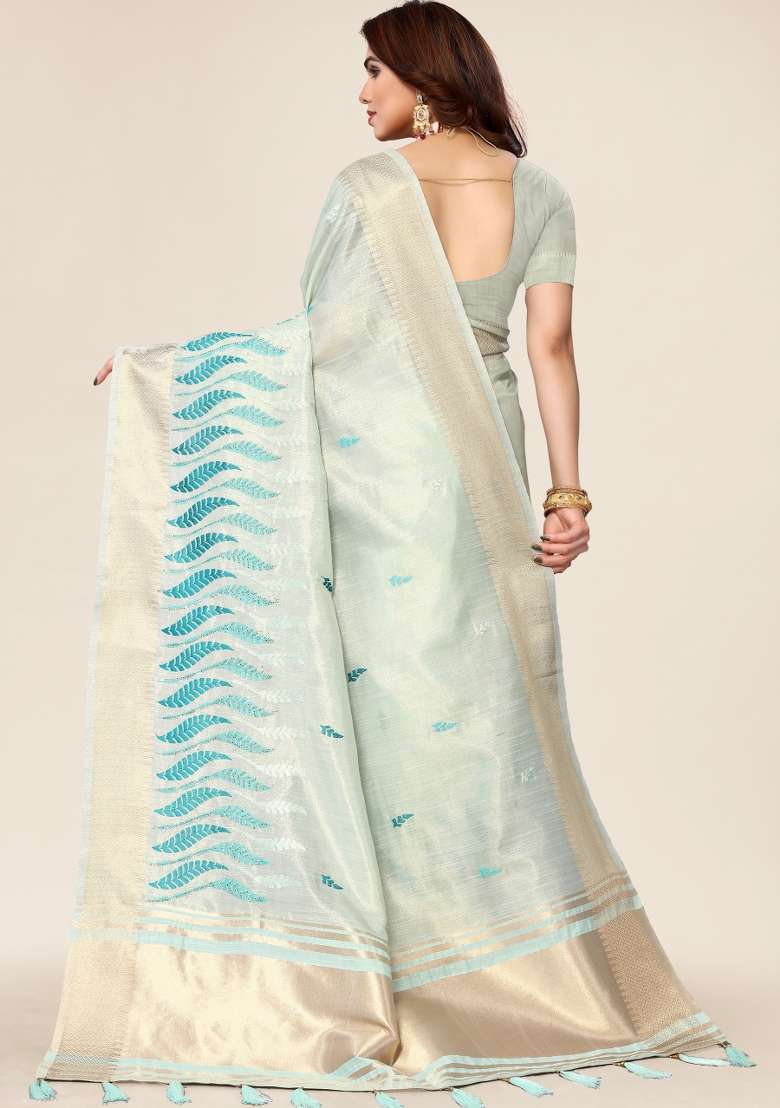Rama Embroidery Silk Saree Set - Indya