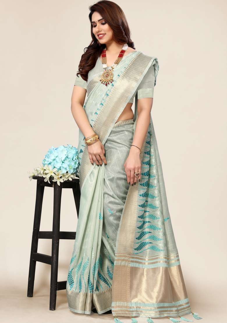Rama Embroidery Silk Saree Set - Indya