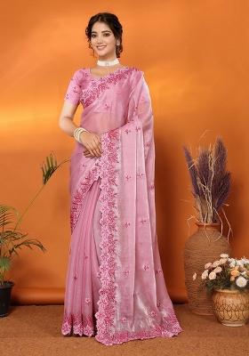 Pink Embroidery Jimmy Choo Saree Set